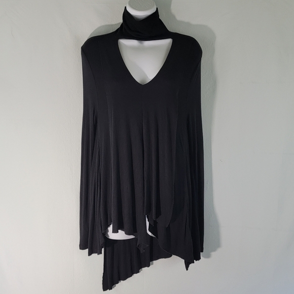 Free People Uptown Turtleneck Top Sz XS Black Long Sleeve Stretchy Whimsygoth - Picture 2 of 12